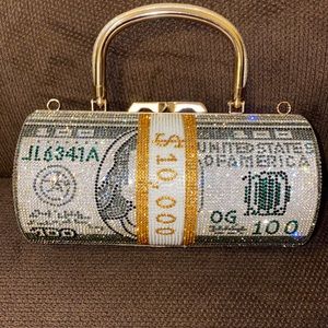 Blinged Out Dollar-Bill Design Top Handle Clutch Bag/Purse; Multicolored